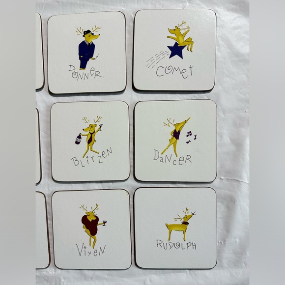 Pottery Barn Set of 9 Santa Reindeer Cork Backed Coasters - Picture 2 of 7